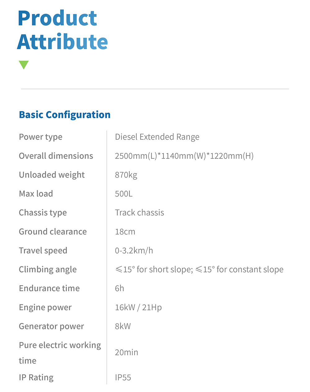 Product Attribute - orchard autonomous sprayer s500